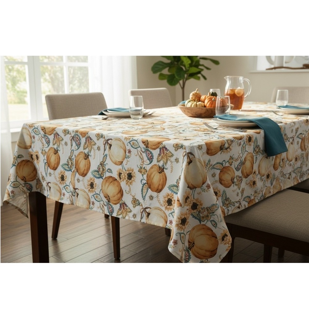 Harvest Pumpkin Sunflower Paisley Rectangular Tablecloth Fall Thanksgiving Decor
